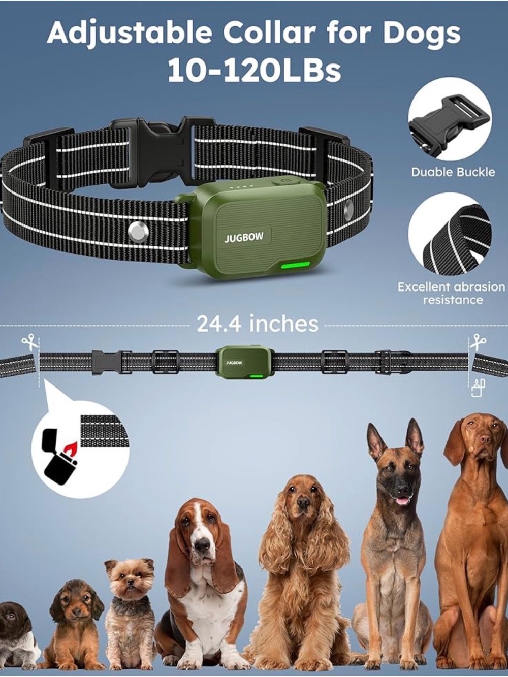 Adjustable Black Dog Collar with Green Receiver